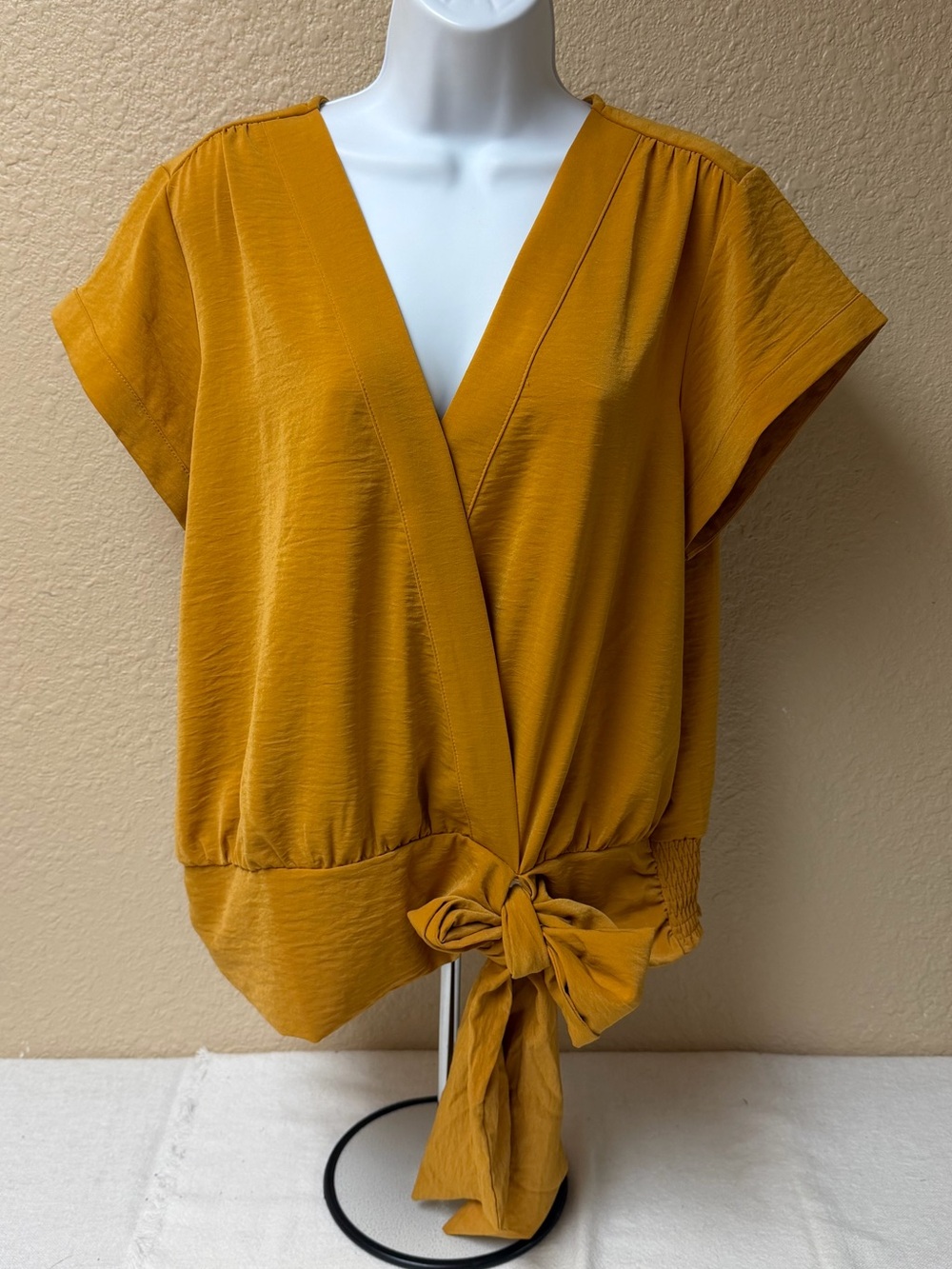 4/$20 Nine West Mustard Tie-Front V-Neck Blouse